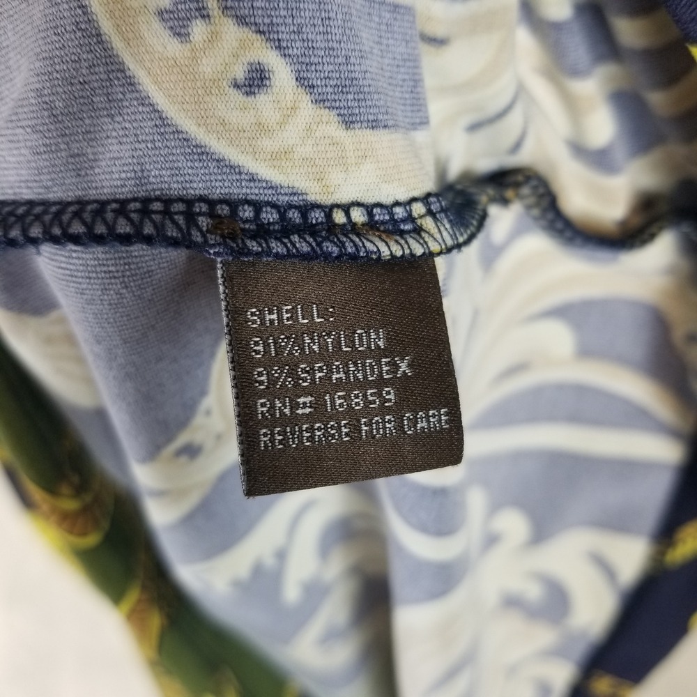 J.McLaughlin Sheath Dress Women Sz L Green Navy Gold Baroque Chain Print 3/4 Slv - Picture 4 of 7